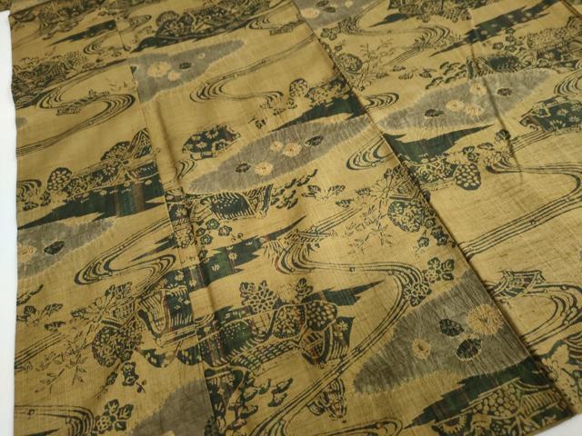 平和屋着物●上質な小紋 紬地 絞り 流水風景文 正絹 逸品 DAAY5300ud