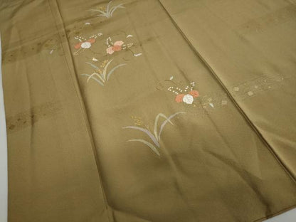 平和屋着物●訪問着 刺繍 草葉文 金彩 反端付き 正絹 逸品 DAAY5312ud