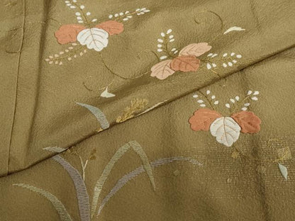 平和屋着物●訪問着 刺繍 草葉文 金彩 反端付き 正絹 逸品 DAAY5312ud