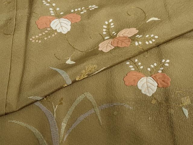 平和屋着物●訪問着 刺繍 草葉文 金彩 反端付き 正絹 逸品 DAAY5312ud