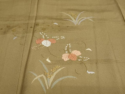 平和屋着物●訪問着 刺繍 草葉文 金彩 反端付き 正絹 逸品 DAAY5312ud