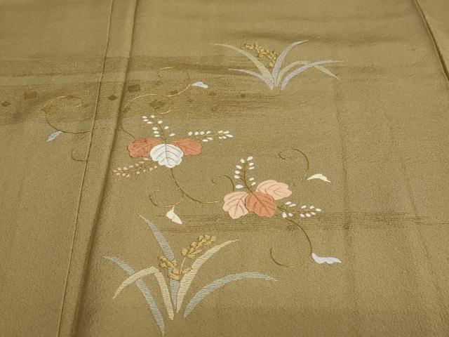 平和屋着物●訪問着 刺繍 草葉文 金彩 反端付き 正絹 逸品 DAAY5312ud