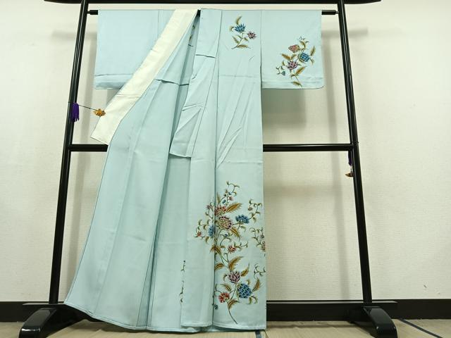 平和屋着物▽訪問着 単衣 手描き 更紗花文 正絹 逸品 AABC2222jh
