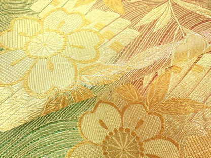 平和屋着物▼佐賀錦 六通柄袋帯 花筏文 金糸 正絹 逸品 DAAX3704az