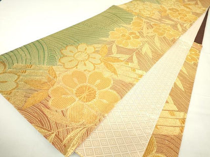 平和屋着物▼佐賀錦 六通柄袋帯 花筏文 金糸 正絹 逸品 DAAX3704az