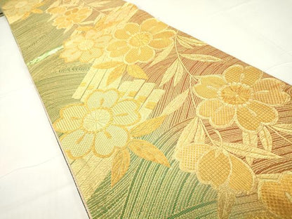 平和屋着物▼佐賀錦 六通柄袋帯 花筏文 金糸 正絹 逸品 DAAX3704az
