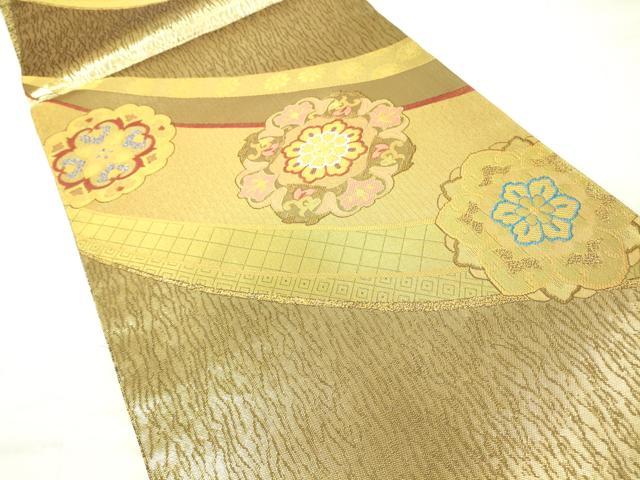 平和屋着物▼六通柄袋帯 正倉院花文 金糸 正絹 逸品 DAAX3710az
