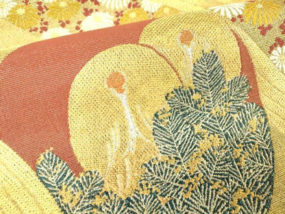 平和屋着物▼六通柄袋帯 花鳥松文 金銀糸 正絹 逸品 DAAX3733az