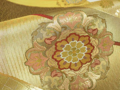 平和屋着物▼六通柄袋帯 正倉院花文 金糸 正絹 逸品 DAAX3710az