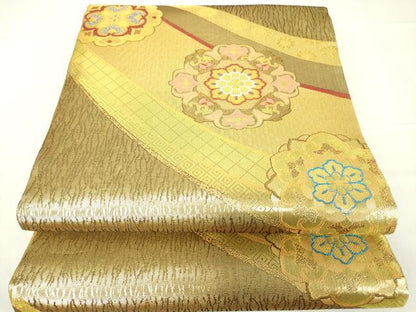 平和屋着物▼六通柄袋帯 正倉院花文 金糸 正絹 逸品 DAAX3710az