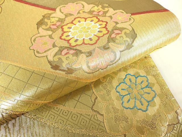 平和屋着物▼六通柄袋帯 正倉院花文 金糸 正絹 逸品 DAAX3710az