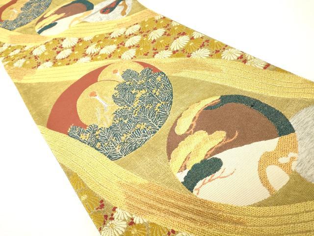 平和屋着物▼六通柄袋帯 花鳥松文 金銀糸 正絹 逸品 DAAX3733az