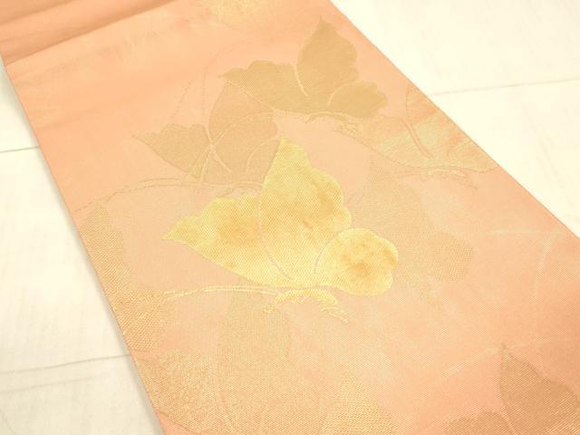 平和屋着物＊夏物 太鼓柄袋帯 舞蝶草葉文 金糸 正絹 逸品 DAAX8880cm