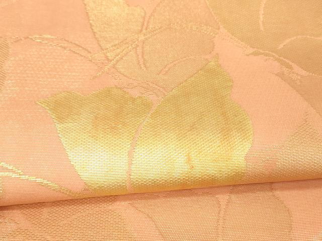 平和屋着物＊夏物 太鼓柄袋帯 舞蝶草葉文 金糸 正絹 逸品 DAAX8880cm