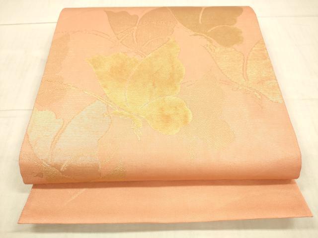 平和屋着物＊夏物 太鼓柄袋帯 舞蝶草葉文 金糸 正絹 逸品 DAAX8880cm