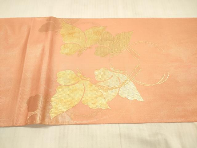 平和屋着物＊夏物 太鼓柄袋帯 舞蝶草葉文 金糸 正絹 逸品 DAAX8880cm
