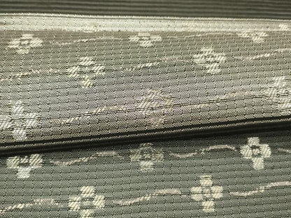 平和屋着物＊夏物 六通柄袋帯 横段花文 黒地 銀糸 正絹 逸品 DAAX8959cm