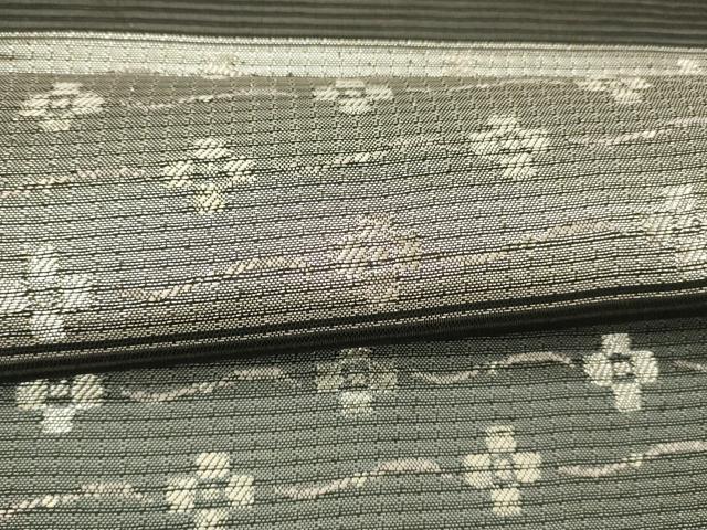 平和屋着物＊夏物 六通柄袋帯 横段花文 黒地 銀糸 正絹 逸品 DAAX8959cm
