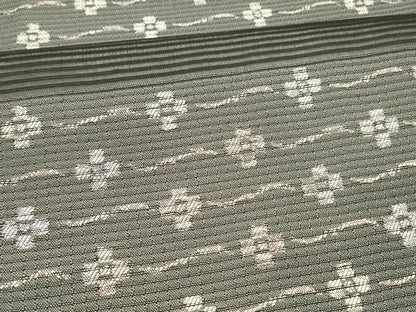平和屋着物＊夏物 六通柄袋帯 横段花文 黒地 銀糸 正絹 逸品 DAAX8959cm