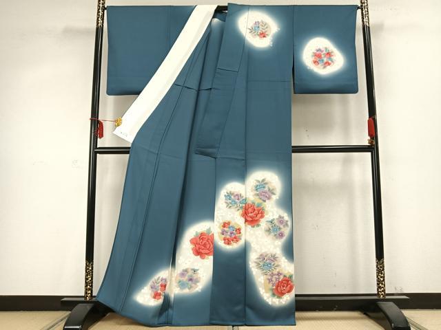 平和屋着物▽訪問着 単衣 草花文 暈し染め 正絹 逸品 AABC0566fy