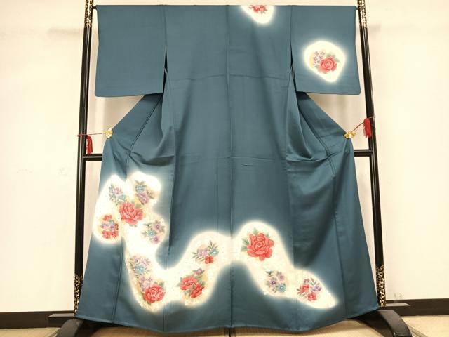 平和屋着物▽訪問着 単衣 草花文 暈し染め 正絹 逸品 AABC0566fy