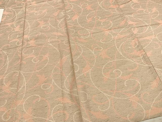 平和屋着物▽上質な紬　単衣　唐草文　正絹　逸品　AABC0575fy