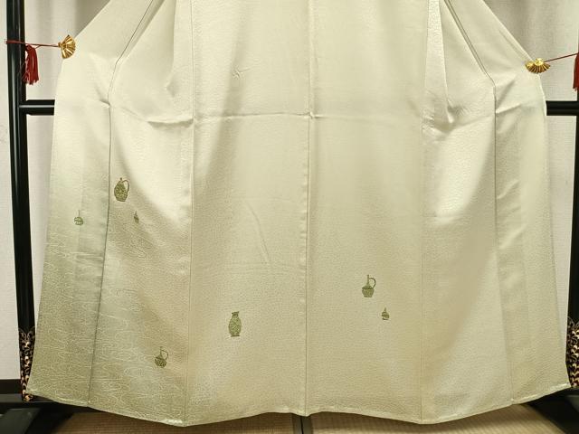 平和屋着物▽訪問着 単衣 駒刺繍 陶器文 暈し染め 金彩 正絹 逸品 AABC0579fy