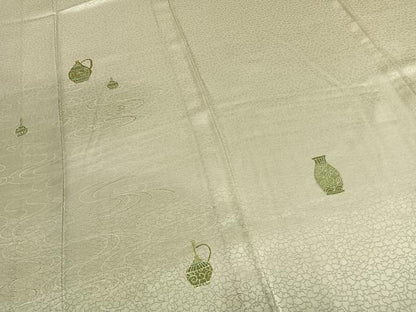 平和屋着物▽訪問着 単衣 駒刺繍 陶器文 暈し染め 金彩 正絹 逸品 AABC0579fy