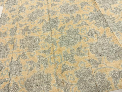 平和屋着物▽上質な紬　単衣　花唐草文　正絹　逸品　AABC0587fy