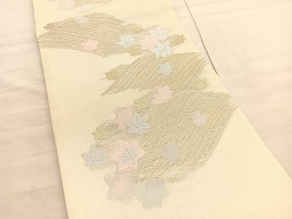 平和屋着物＊夏物 六通柄袋帯 唐織 竜田川 金糸 正絹 逸品 BAAV5360hv