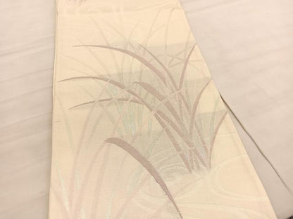 平和屋着物＊夏物 六通柄袋帯 流水草葉文 銀糸 正絹 逸品 BAAV5381hv