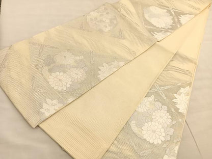 平和屋着物＊夏物 六通柄袋帯 唐織 立波菱天井花丸文 銀糸 正絹 逸品 BAAV5365hv