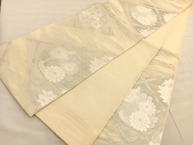 平和屋着物＊夏物 六通柄袋帯 唐織 立波菱天井花丸文 銀糸 正絹 逸品 BAAV5365hv