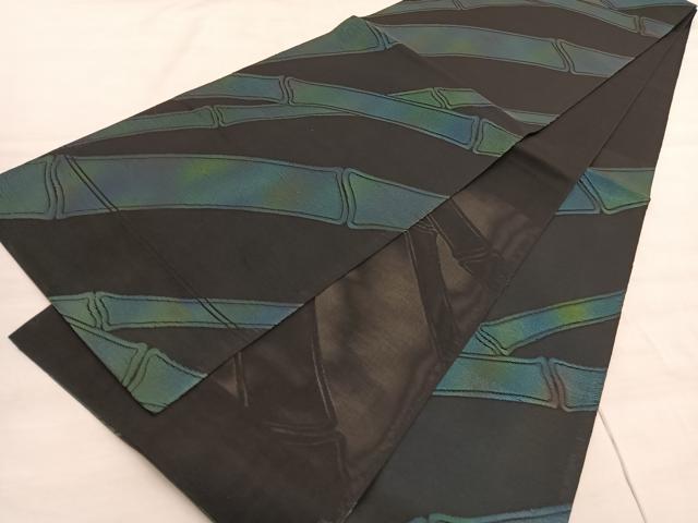 平和屋着物＊夏物 六通柄 本袋帯 竹 黒地 引箔 正絹 逸品 BAAV5368hv