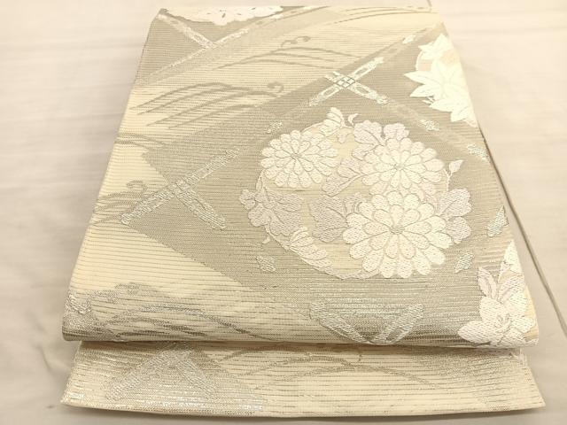 平和屋着物＊夏物 六通柄袋帯 唐織 立波菱天井花丸文 銀糸 正絹 逸品 BAAV5365hv