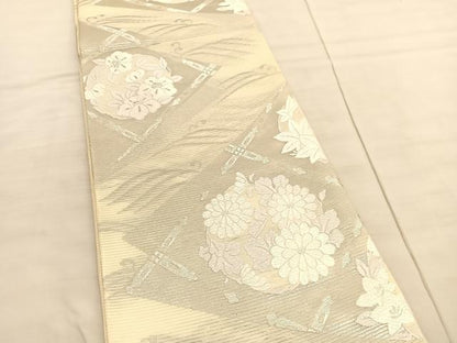 平和屋着物＊夏物 六通柄袋帯 唐織 立波菱天井花丸文 銀糸 正絹 逸品 BAAV5365hv