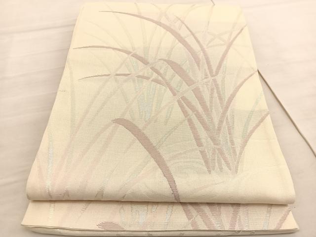 平和屋着物＊夏物 六通柄袋帯 流水草葉文 銀糸 正絹 逸品 BAAV5381hv
