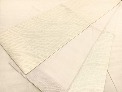 平和屋着物＊夏物 六通柄袋帯 流線格子文 銀糸 正絹 逸品 BAAV5383hv