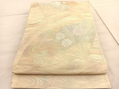 平和屋着物＊夏物 六通柄袋帯 扇面花文 銀糸 正絹 逸品 未使用 BAAV5384hv