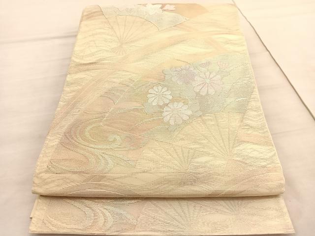 平和屋着物＊夏物 六通柄袋帯 扇面花文 銀糸 正絹 逸品 未使用 BAAV5384hv