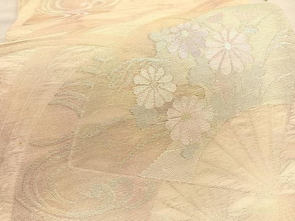 平和屋着物＊夏物 六通柄袋帯 扇面花文 銀糸 正絹 逸品 未使用 BAAV5384hv