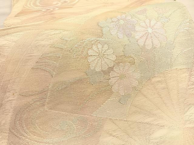 平和屋着物＊夏物 六通柄袋帯 扇面花文 銀糸 正絹 逸品 未使用 BAAV5384hv