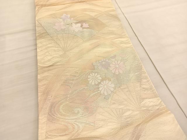 平和屋着物＊夏物 六通柄袋帯 扇面花文 銀糸 正絹 逸品 未使用 BAAV5384hv