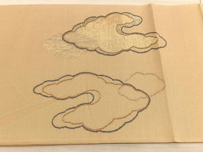 平和屋着物◎スリーシーズン　春夏秋　太鼓柄袋帯　瑞雲　金銀糸　正絹　逸品　BAAV5387hv