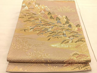 平和屋着物◎六通柄袋帯 唐織 飛鶴浜松文 金糸 正絹 逸品 BAAV5440hv