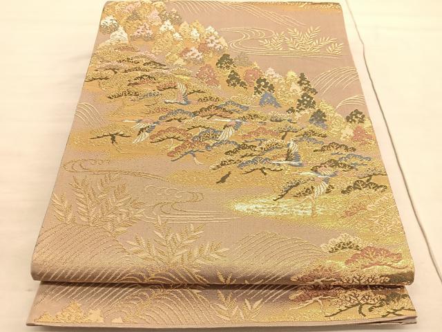 平和屋着物◎六通柄袋帯 唐織 飛鶴浜松文 金糸 正絹 逸品 BAAV5440hv