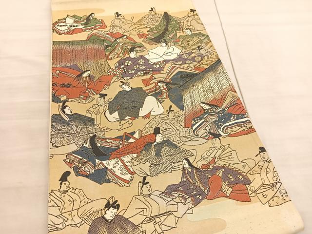 平和屋着物◎太鼓柄袋帯 三十六歌仙 正絹 逸品 BAAV5437hv