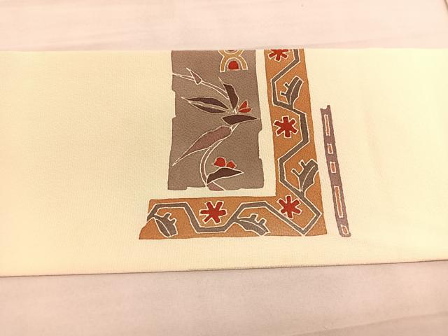 平和屋着物◎九寸名古屋帯　枝葉文　正絹　逸品　BAAV5422hv