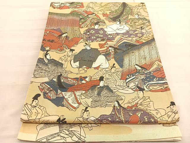 平和屋着物◎太鼓柄袋帯 三十六歌仙 正絹 逸品 BAAV5437hv