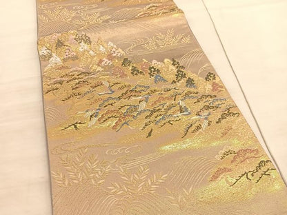平和屋着物◎六通柄袋帯 唐織 飛鶴浜松文 金糸 正絹 逸品 BAAV5440hv